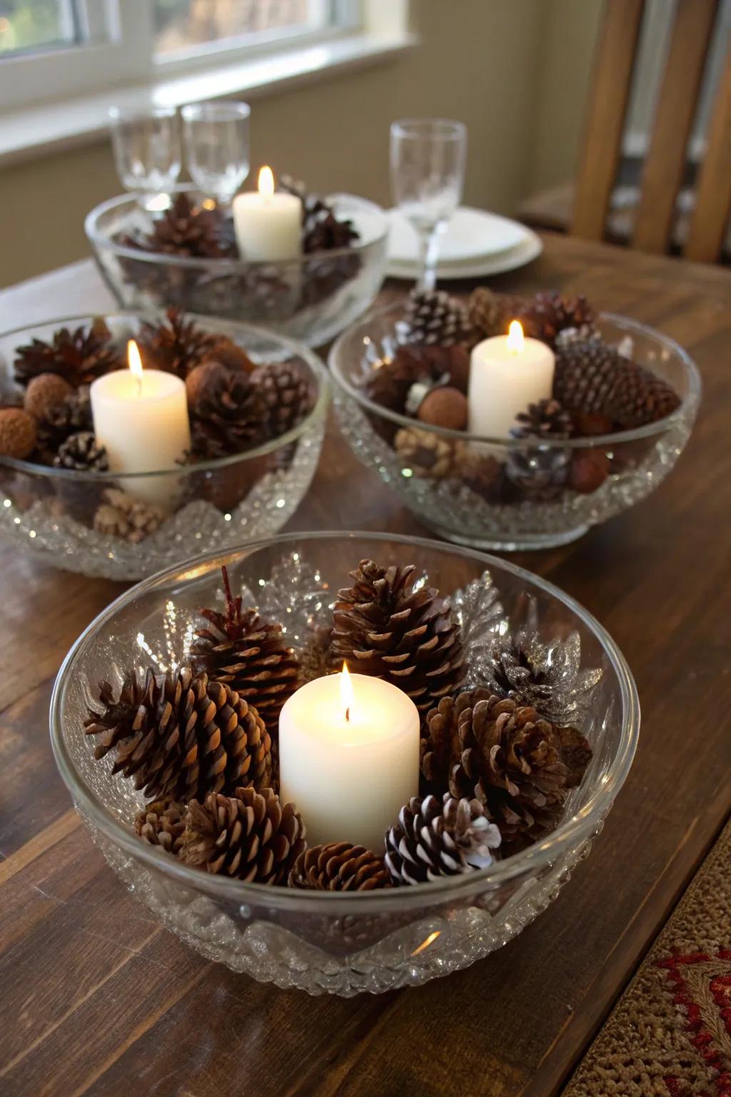 Crystal and pinecones bring sophistication to your holiday decor.