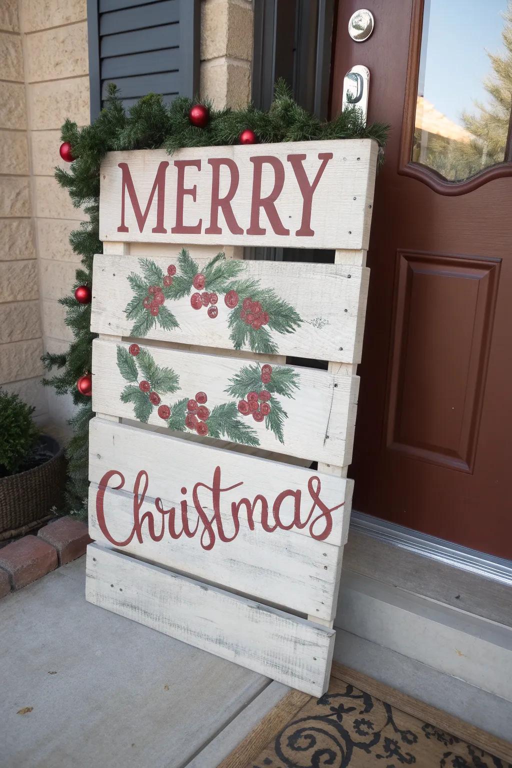 Welcome guests with a festive pallet sign.