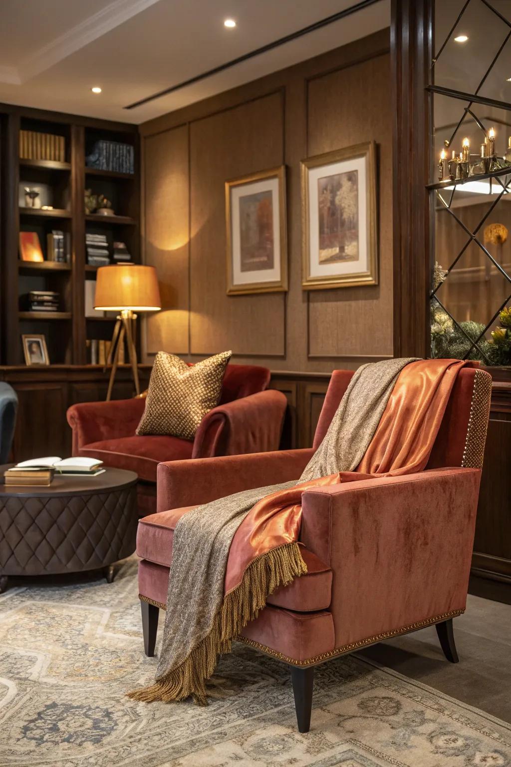 Textured fabrics add depth and luxury to an office setting.