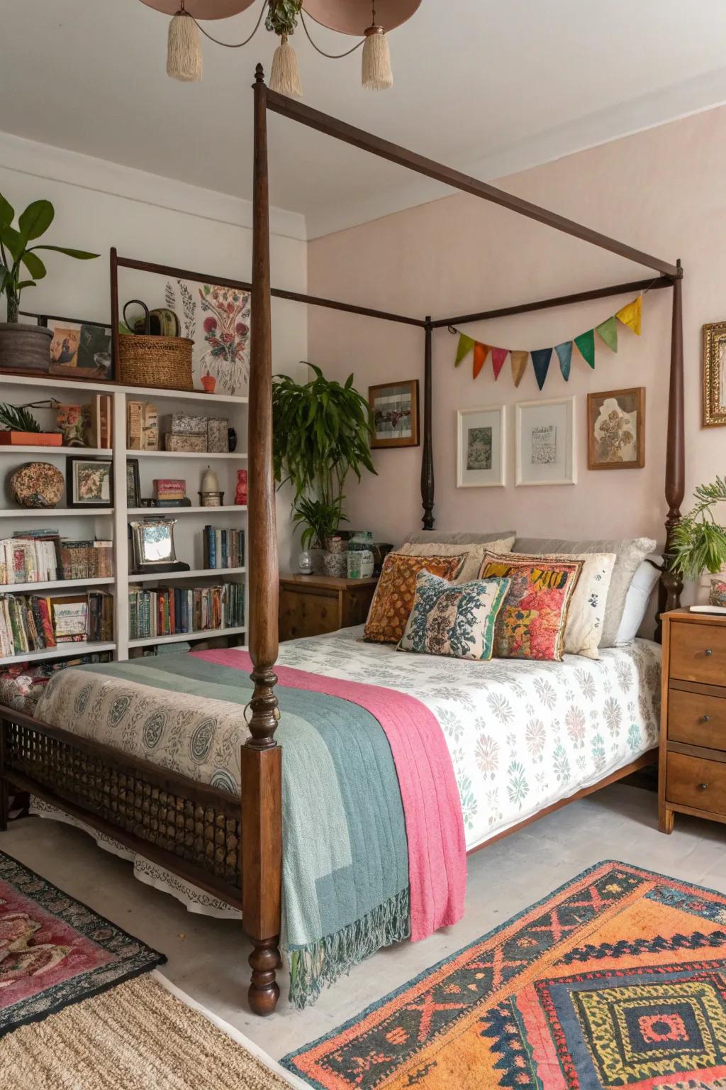 An eclectic mix of styles brings character to this bedroom.