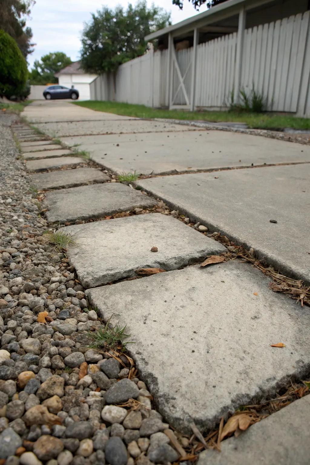 A modern driveway featuring large concrete slabs with stylish gaps.