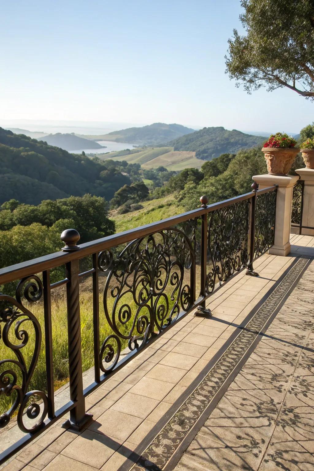 Wrought iron adds timeless elegance to Craftsman railings.