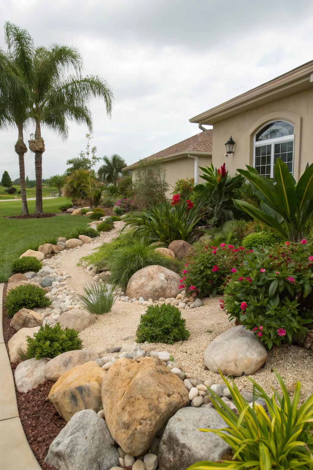 Rock gardens offer natural beauty with minimal maintenance.