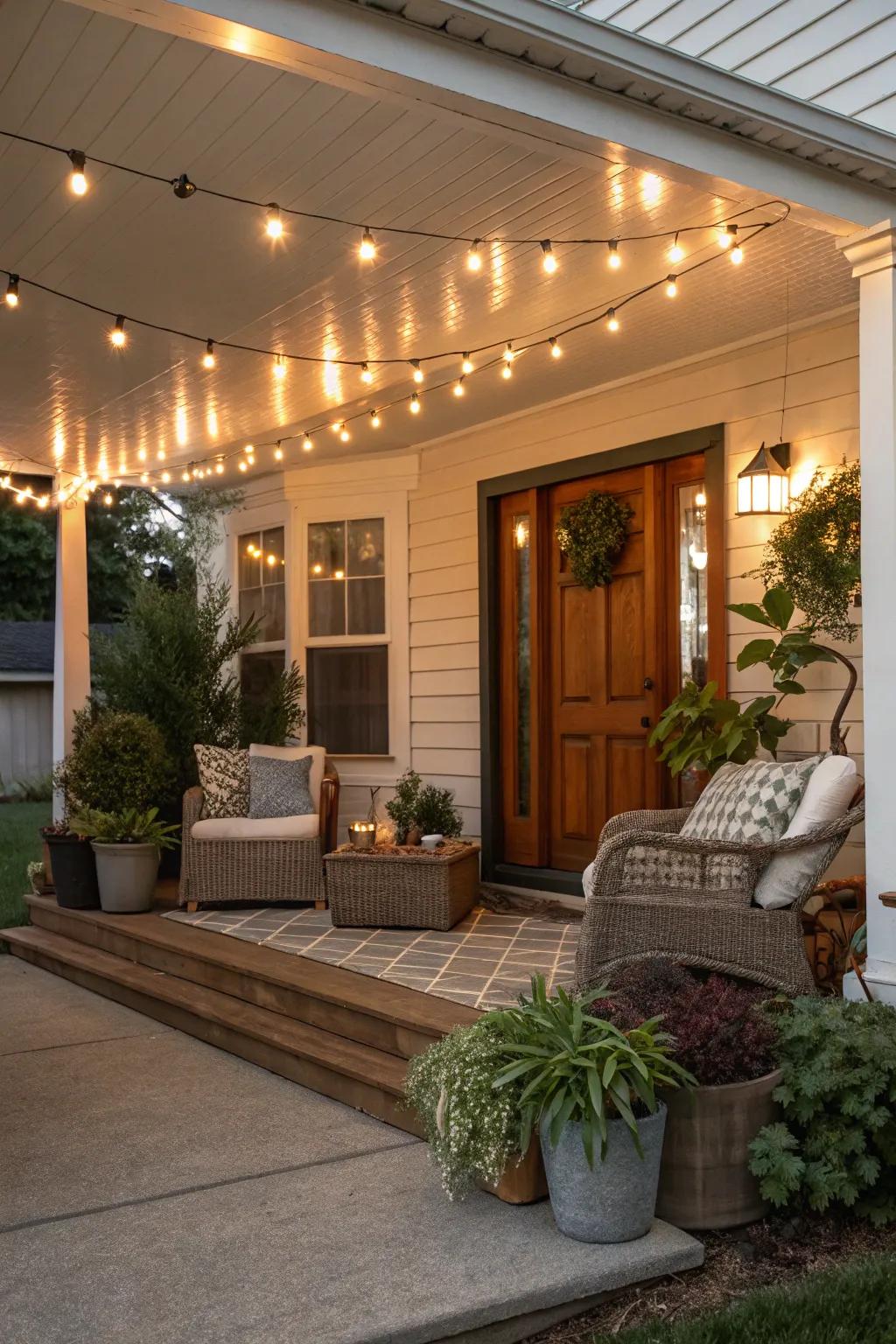 String lights create an enchanting ambiance on your porch.