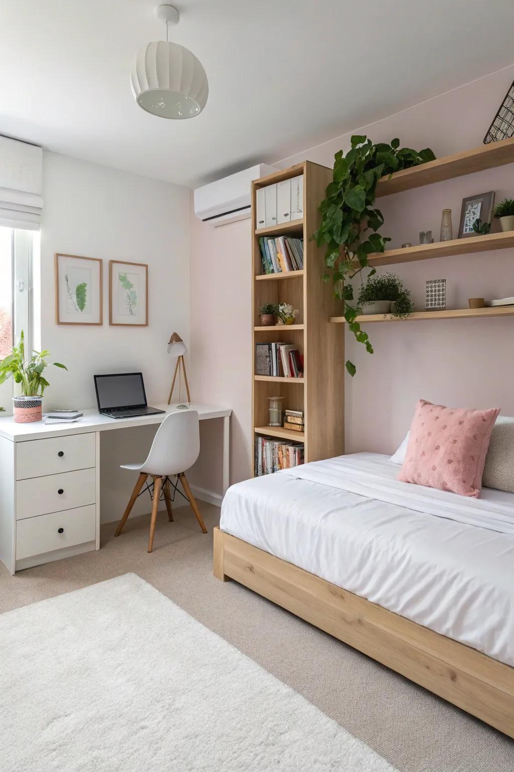 A serene teen room with a minimalist design.