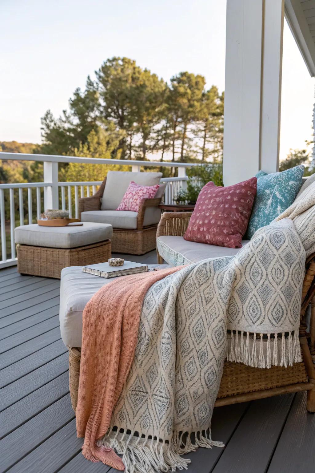 Enhance comfort with cozy outdoor textiles.