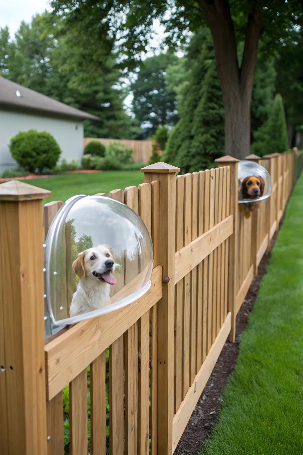 A viewing bubble keeps curious dogs entertained.