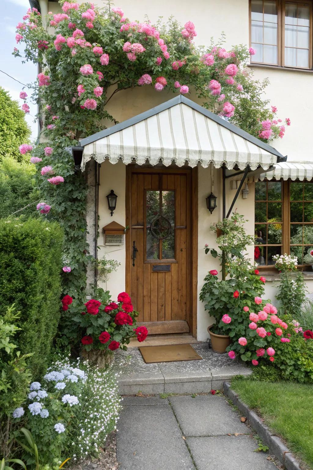 A cottage-style awning that evokes a storybook charm.