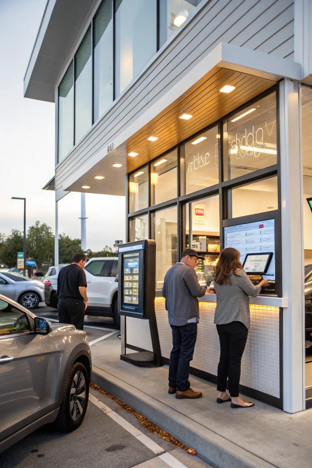Drive-thru coffee shop featuring advanced smart technology for seamless service.