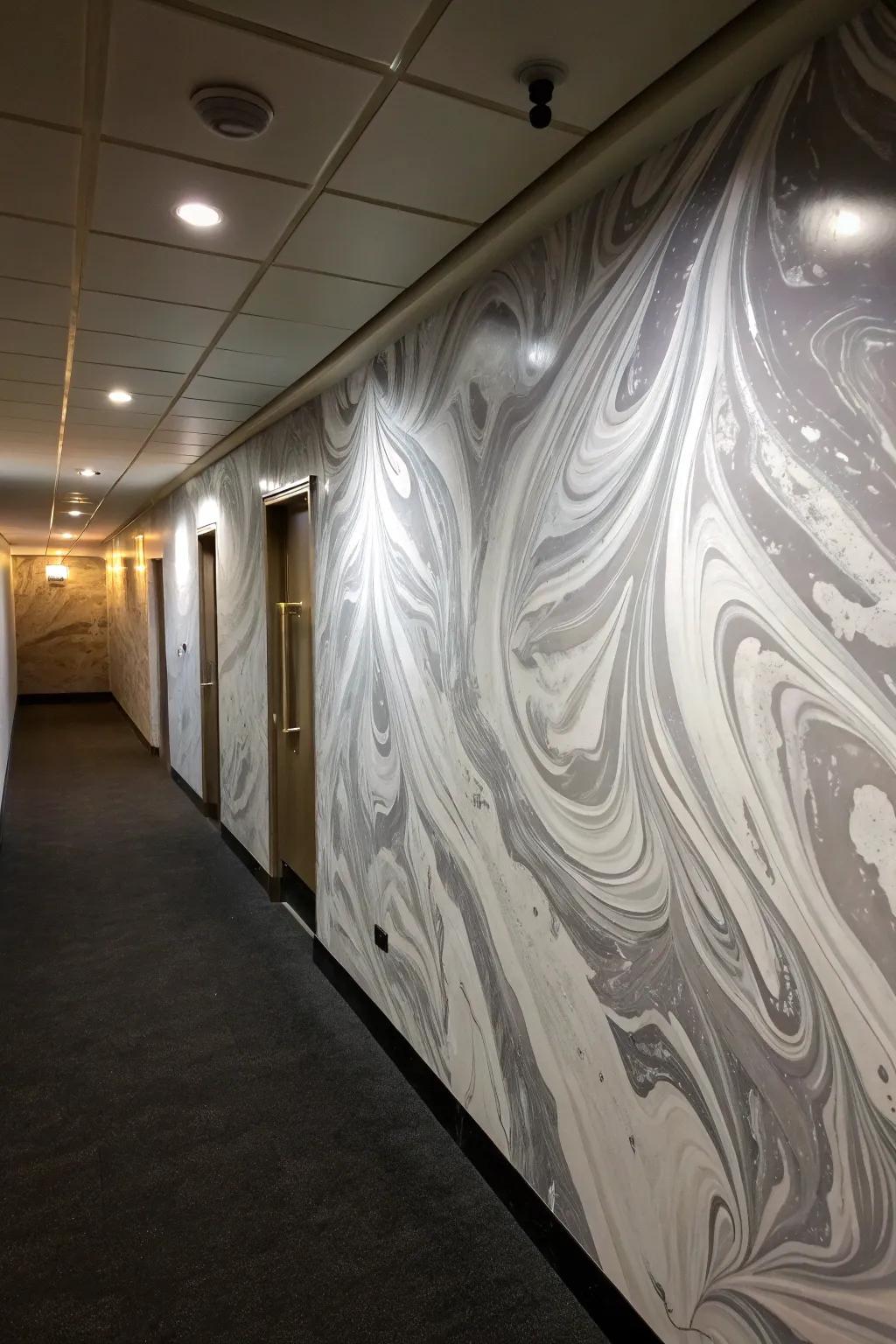 Plastic sheet marbling texture offers artistic surprise.