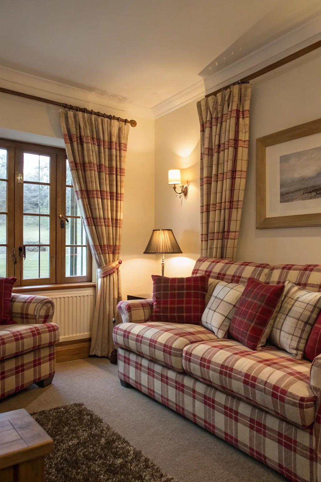 Plaid patterns add a classic English touch.