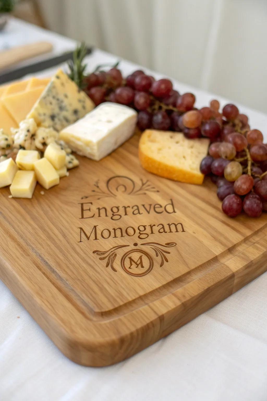 An engraved cheese board is a sophisticated addition to any entertaining setup.