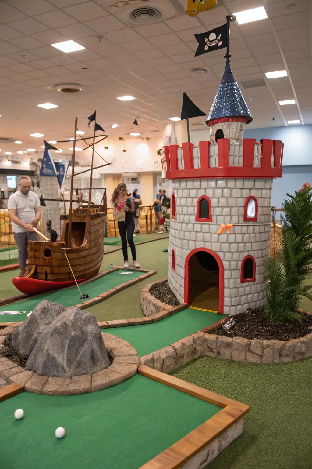 Enjoy a playful mini golf course right in your home for endless fun.