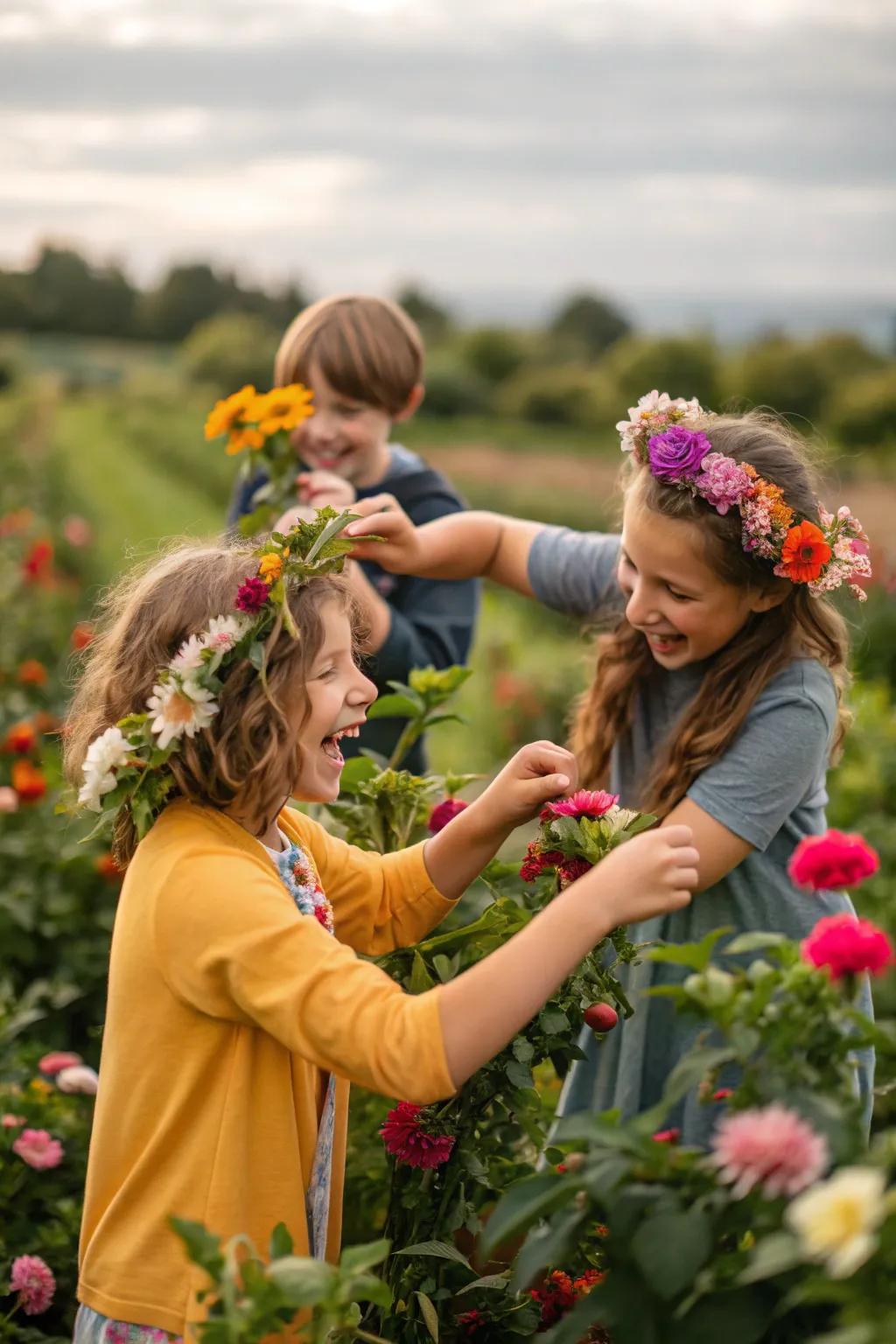 DIY flower crowns add a personal touch to the party.