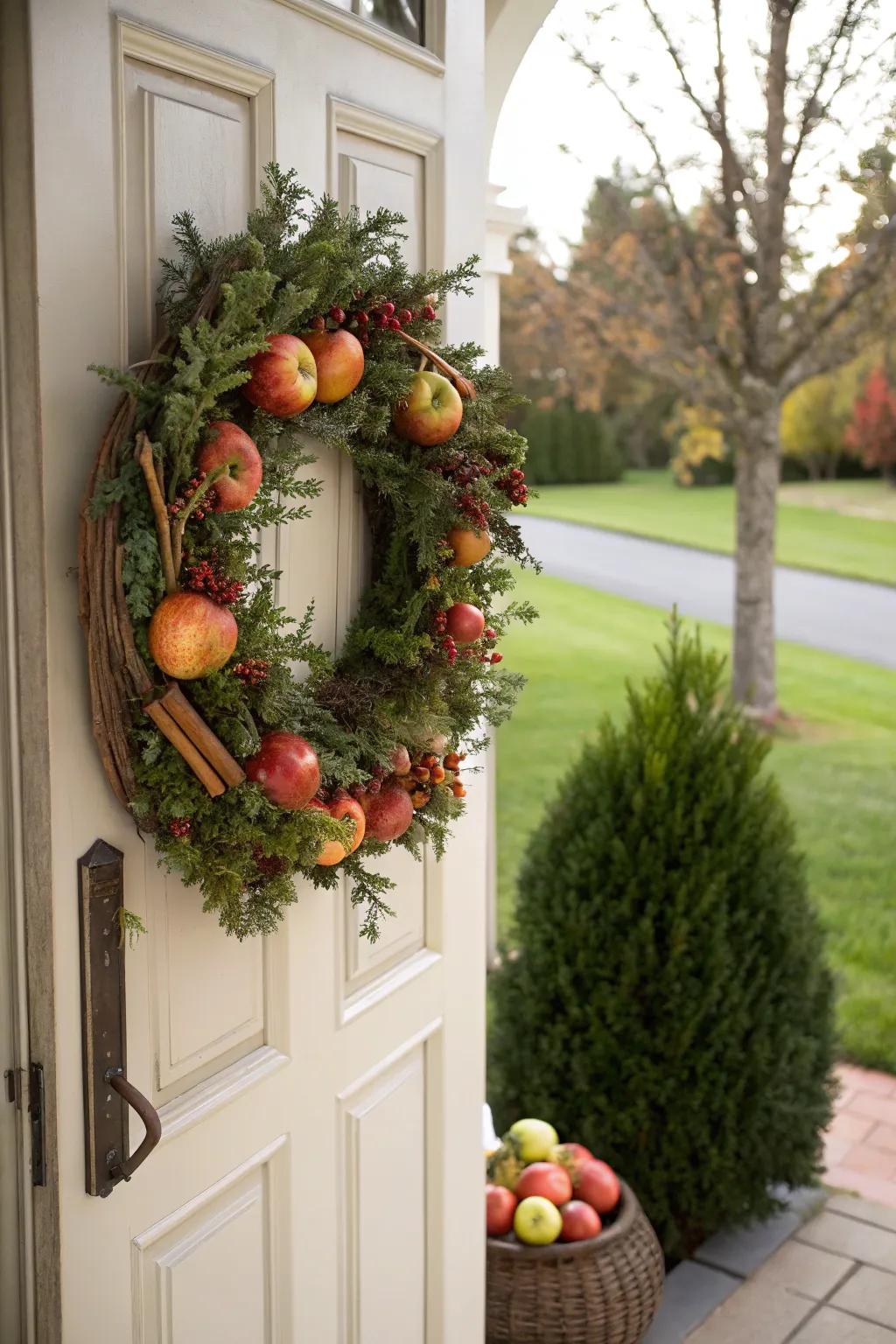 Apples and cinnamon create a delightful and fragrant wreath.