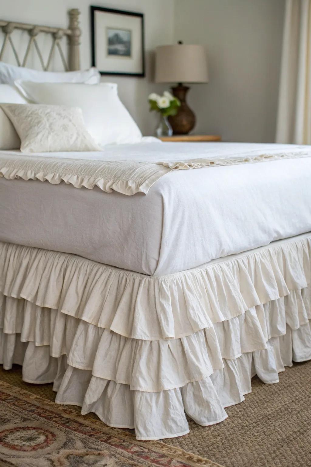 Ruffled bed skirts add a delicate touch.