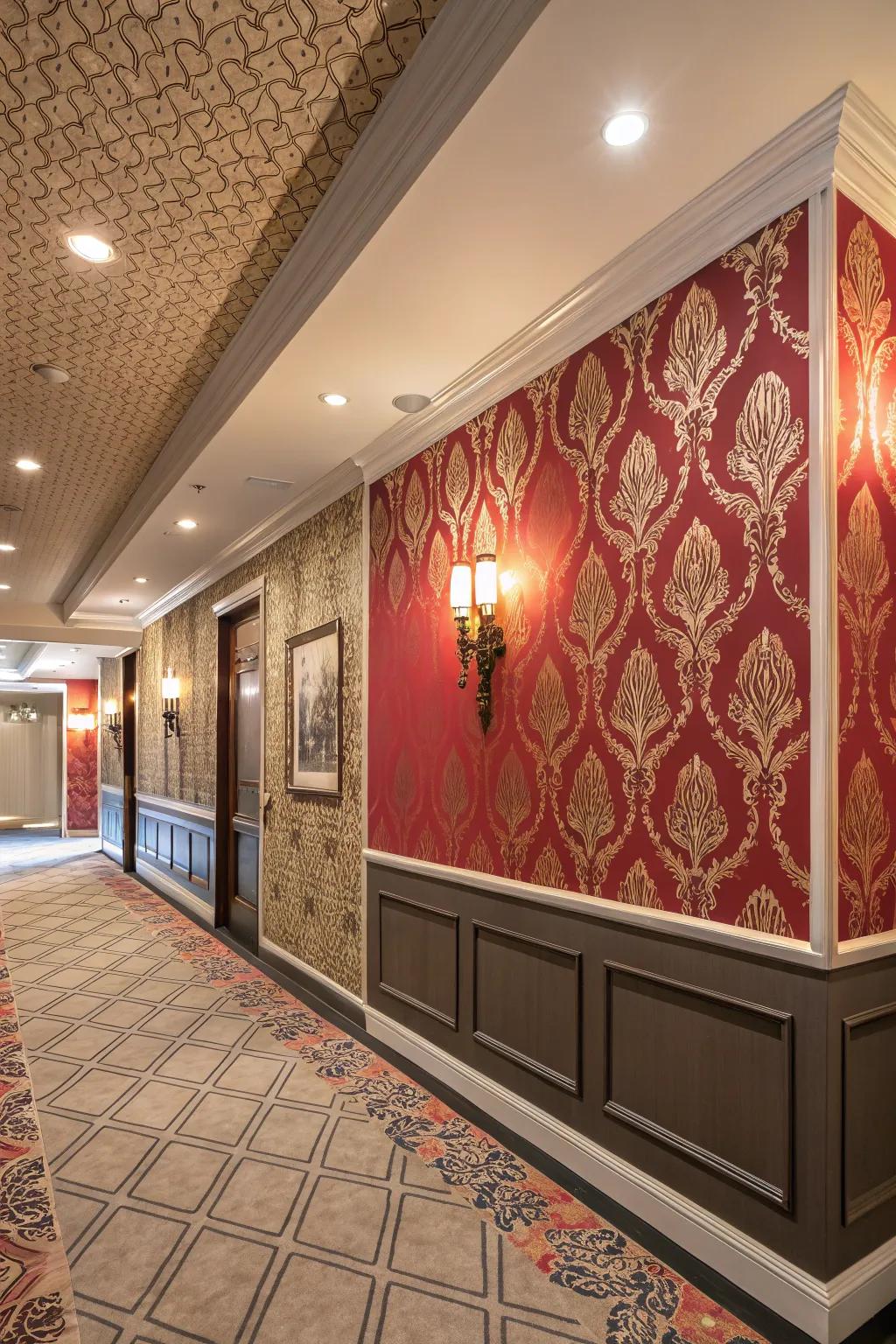 Wallcoverings can transform a foyer into a textured and patterned masterpiece.