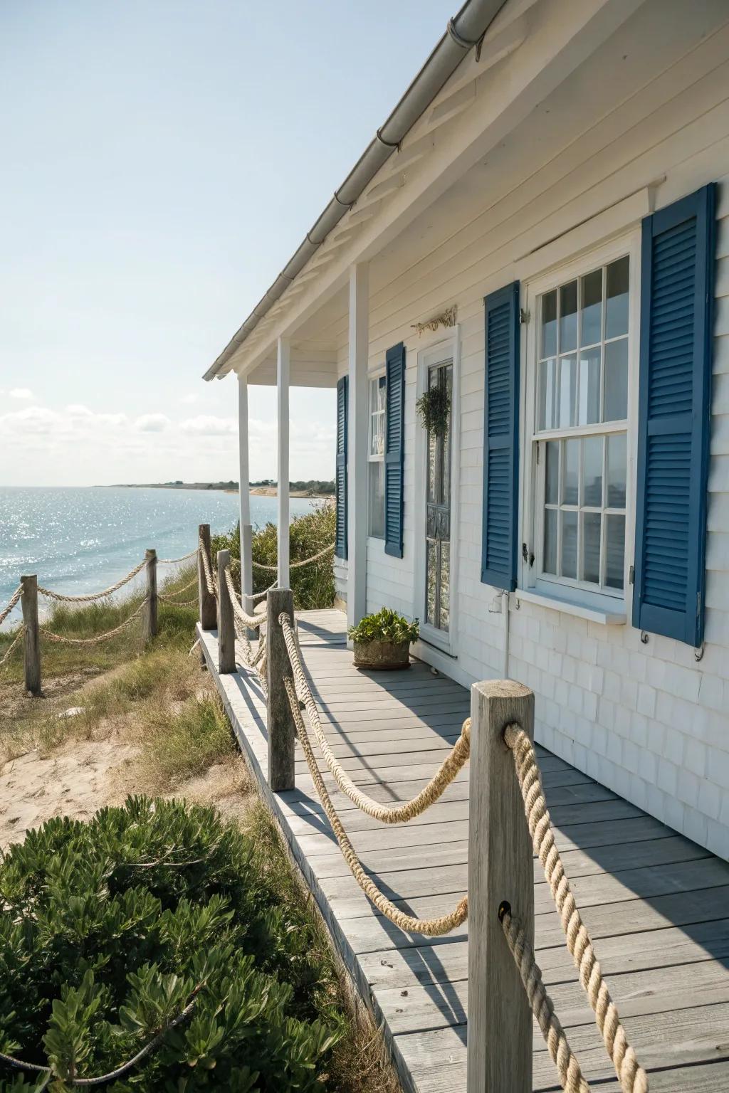 Nautical rope railings for a beachy feel