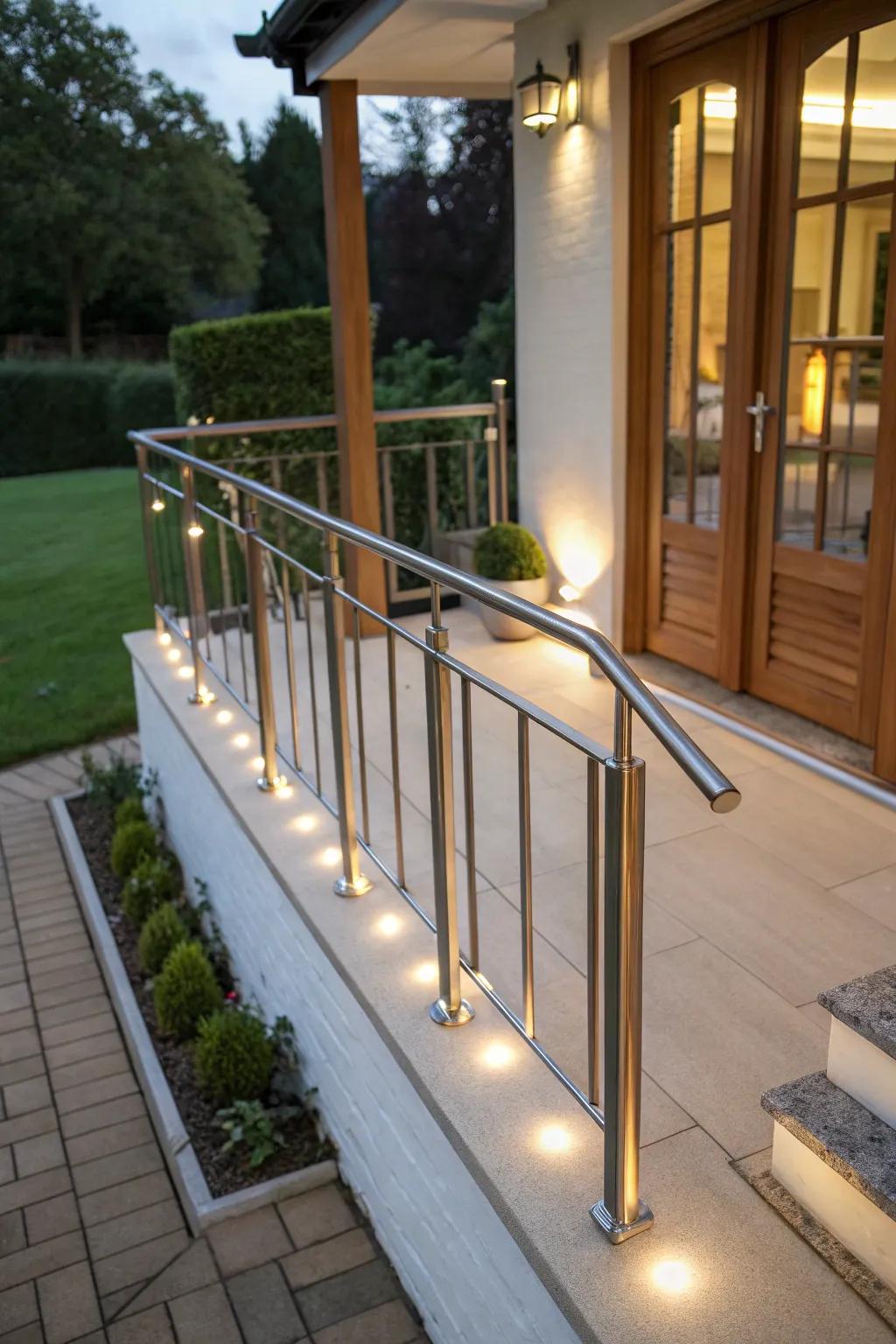 Lighting-integrated railings illuminate your entrance beautifully.