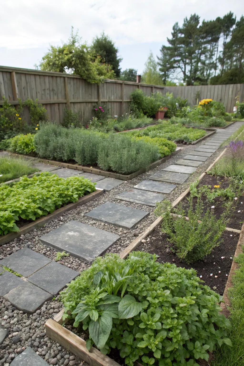 Organize your herb garden with defined paths using slate chippings.