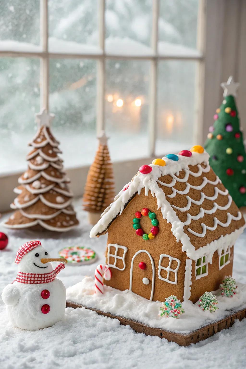 A festive gingerbread Christmas tree farm.