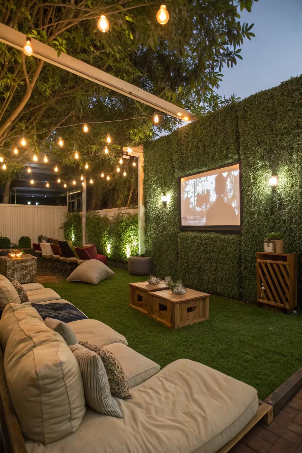 A grass wall enhances the ambiance of an entertainment area, making it unforgettable.