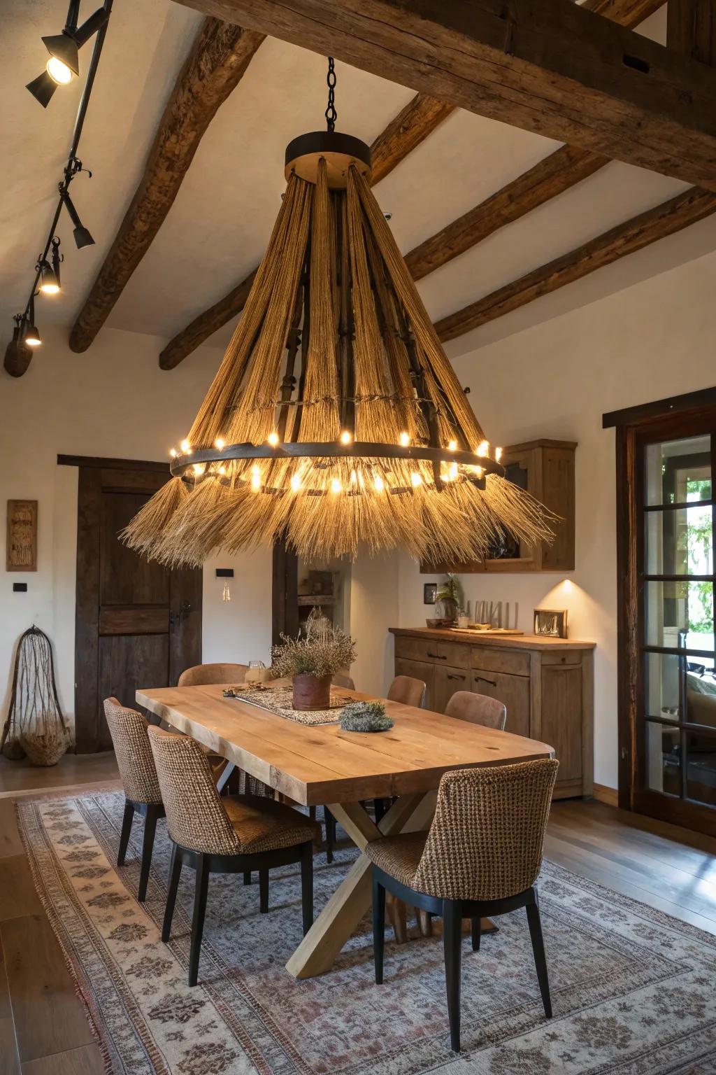 Add witchy elegance with a broomstick chandelier.