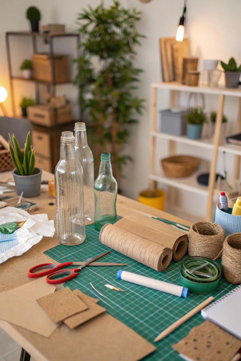 An eco-friendly crafting station promoting creativity and sustainability.