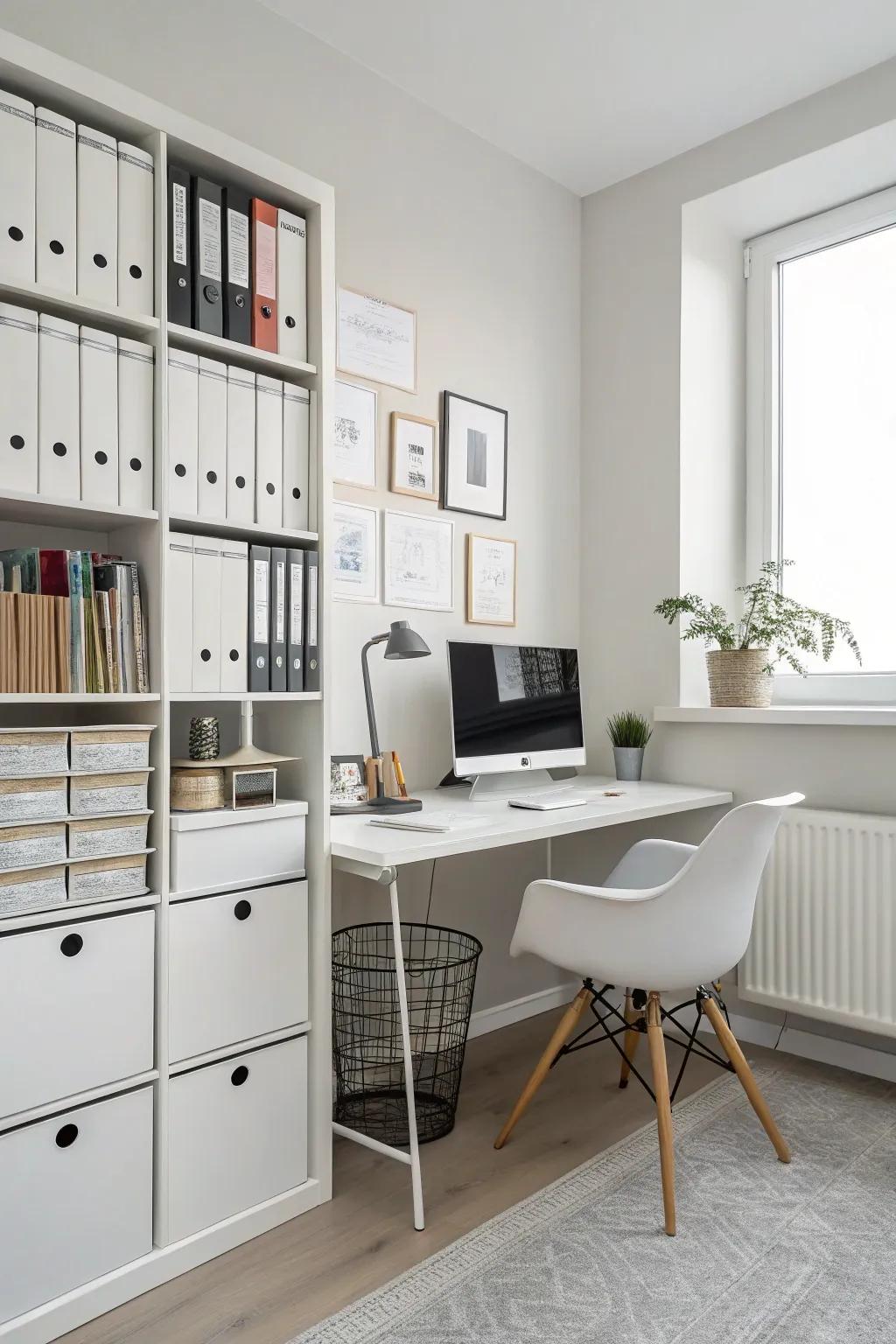 A minimalist approach to filing can lead to a clear and serene workspace.