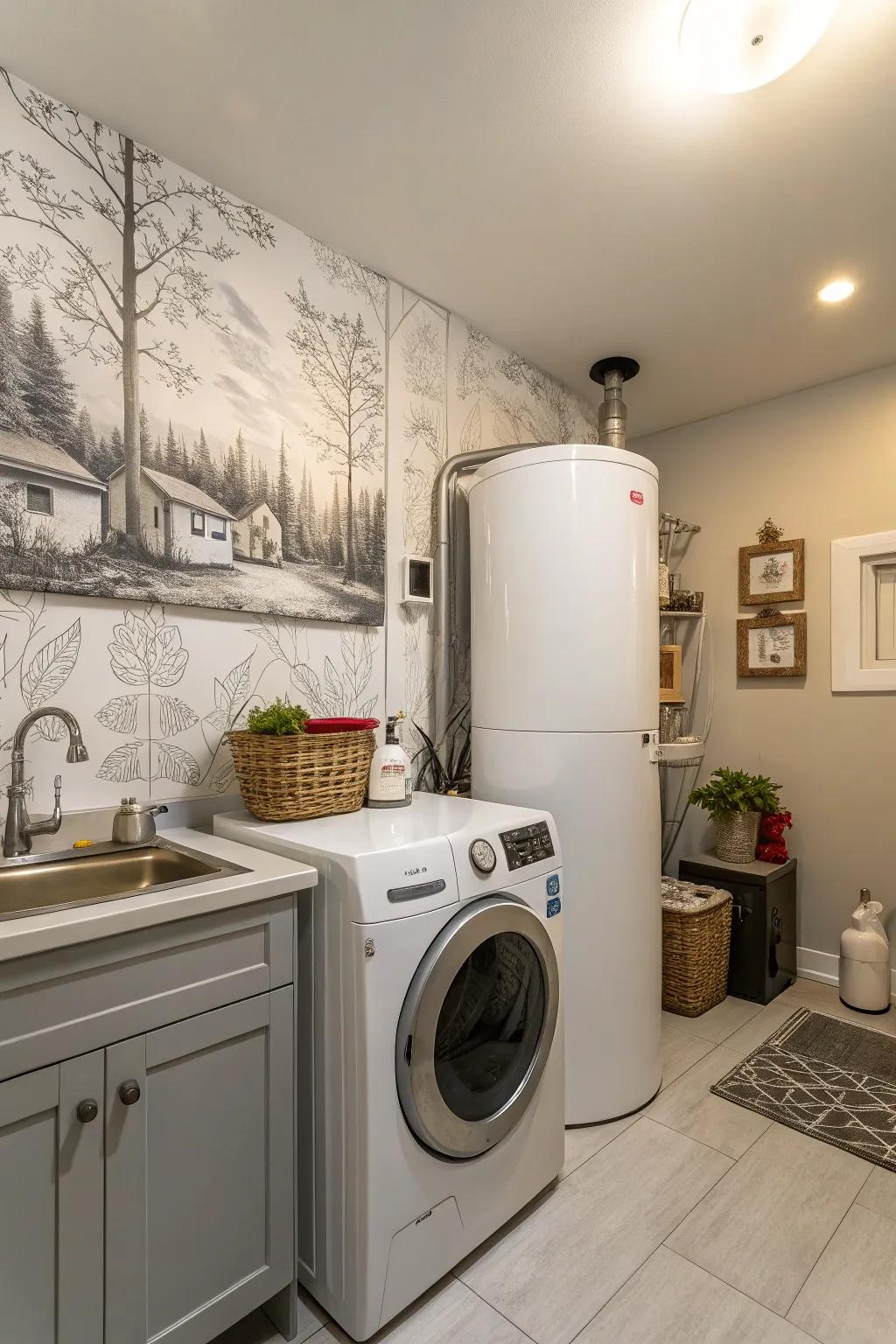 Wall art offers a creative way to conceal appliances.