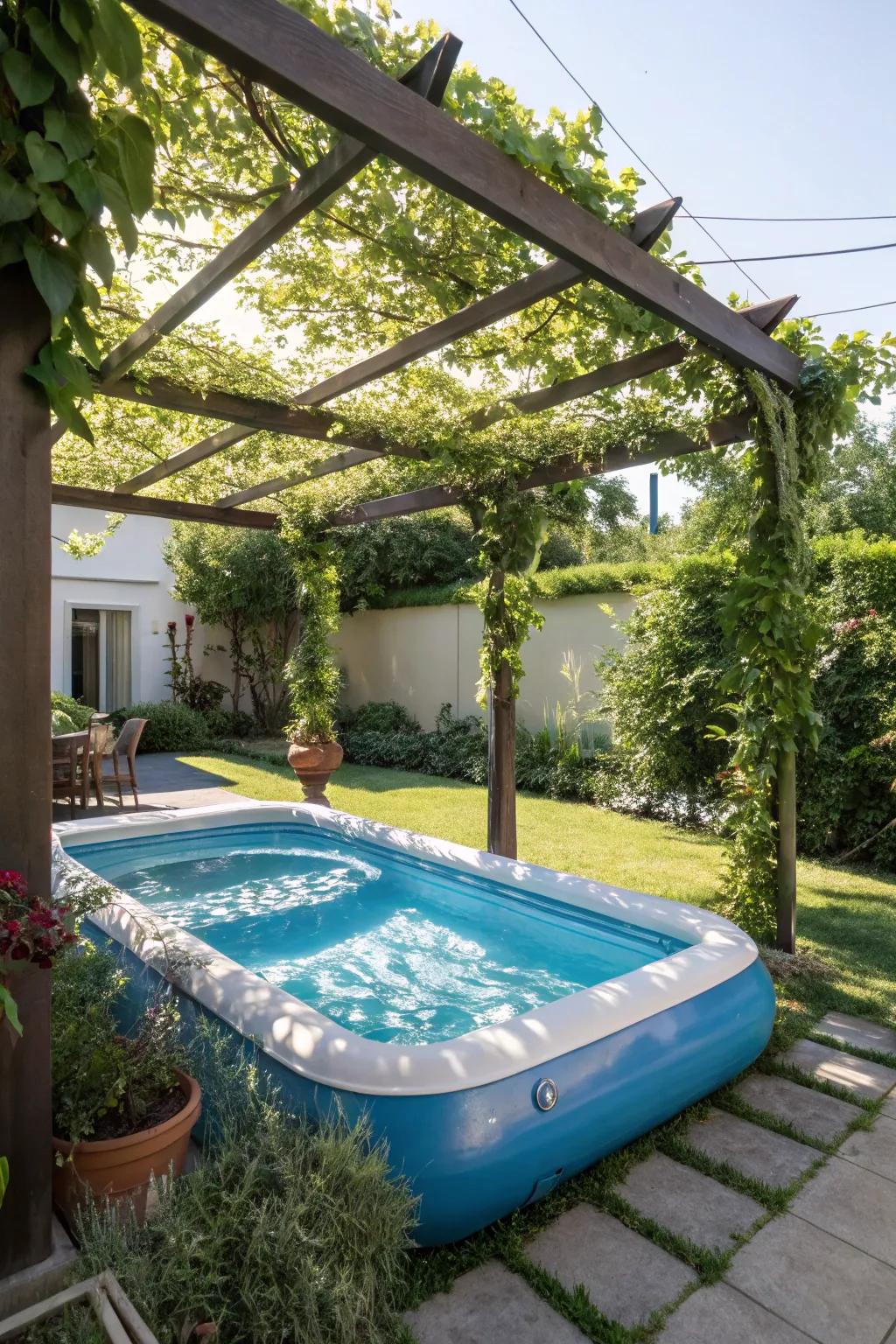 A shaded retreat with an elegant poolside pergola.