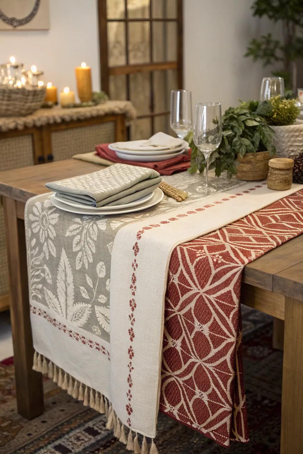 Layered textiles create a rich and inviting atmosphere.