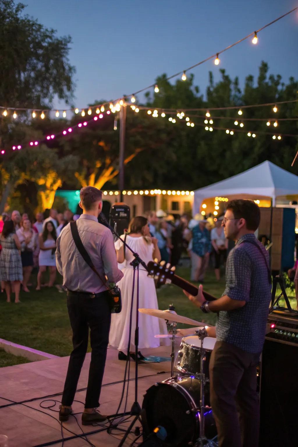 Surprise entertainment with a live band performing at the party.