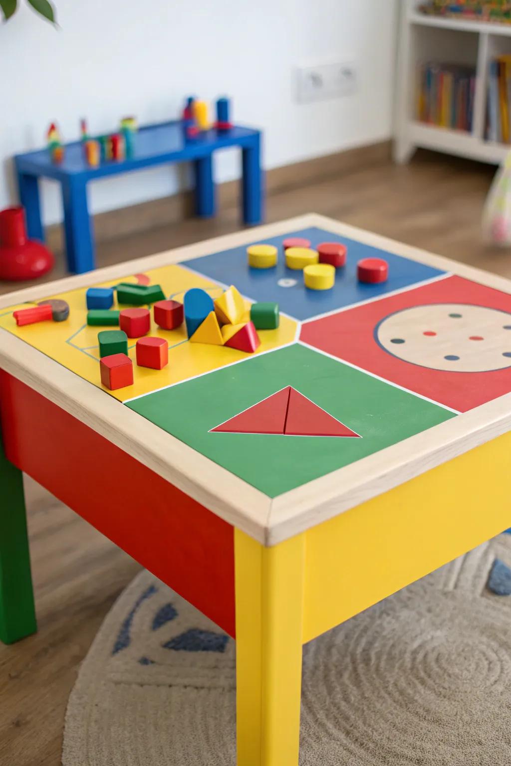 Geometric play table, a modern and artistic addition to playrooms.