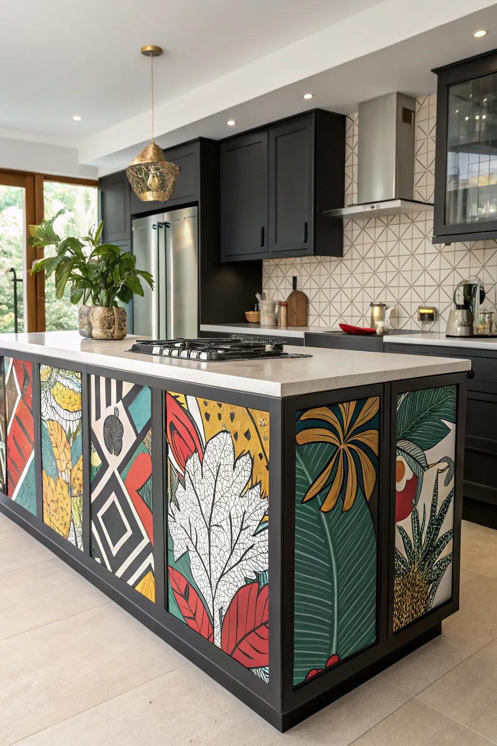 Graphic prints bring an artistic expression to your kitchen island.