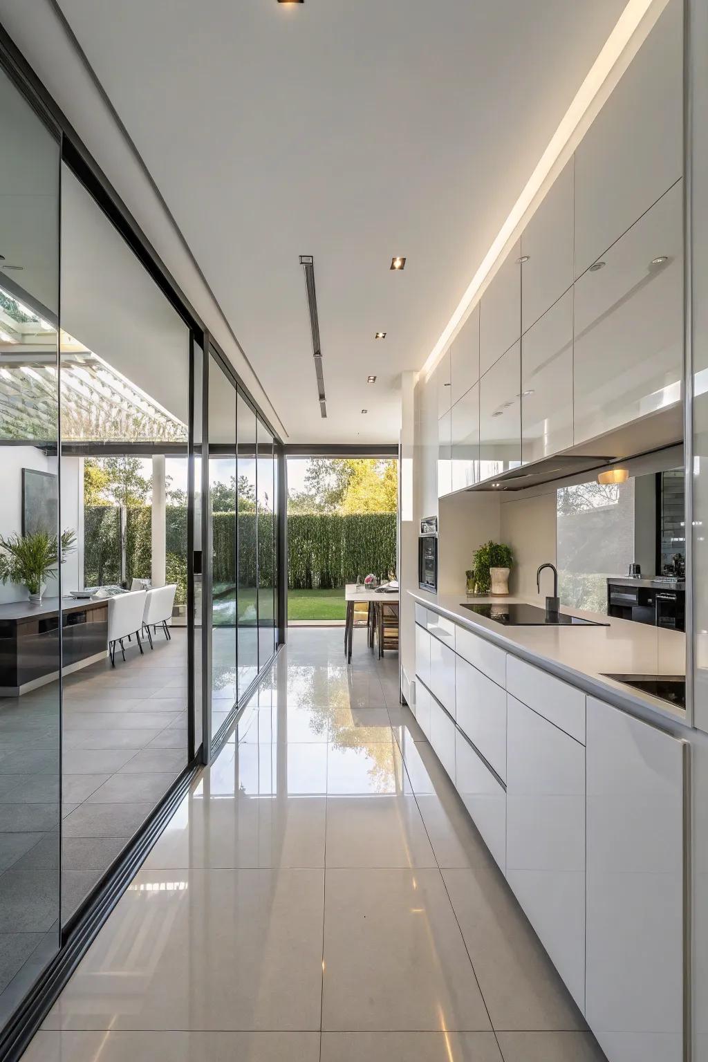 High-gloss panels brighten and modernize kitchen spaces.