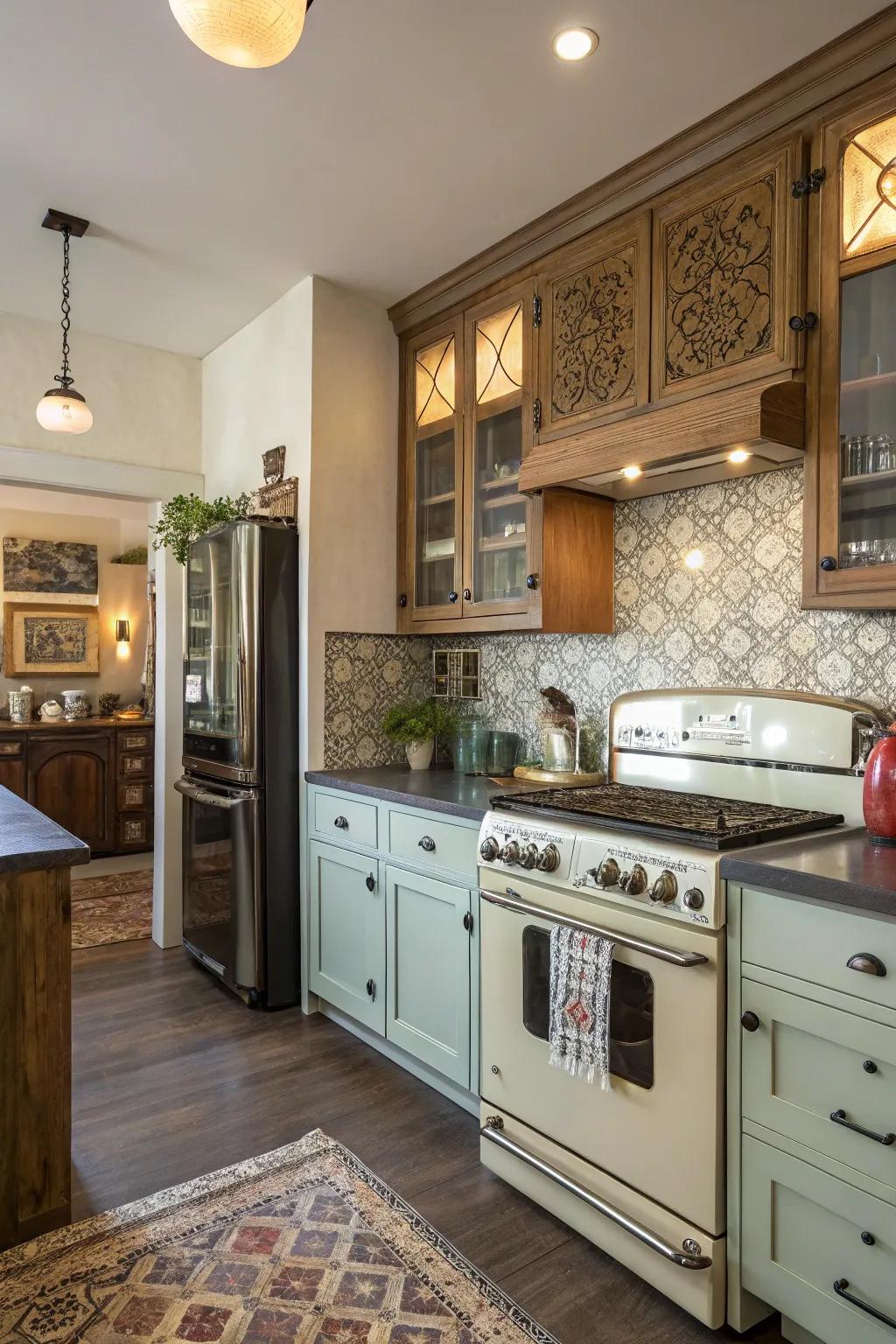 A kitchen that beautifully blends vintage charm with modern elegance.