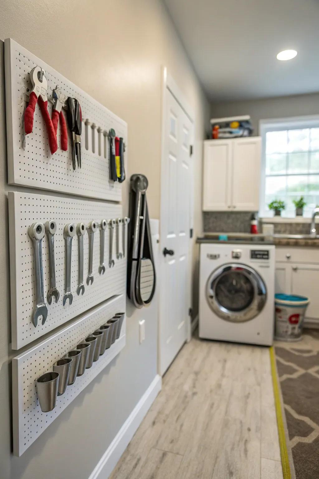 Magnetic strips keep small tools organized and accessible.