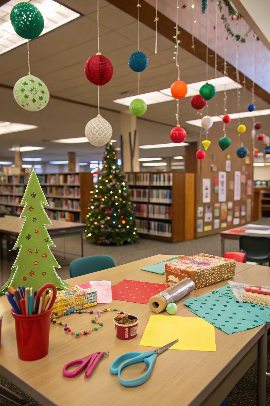 Encourage creativity with a DIY ornament-making station.