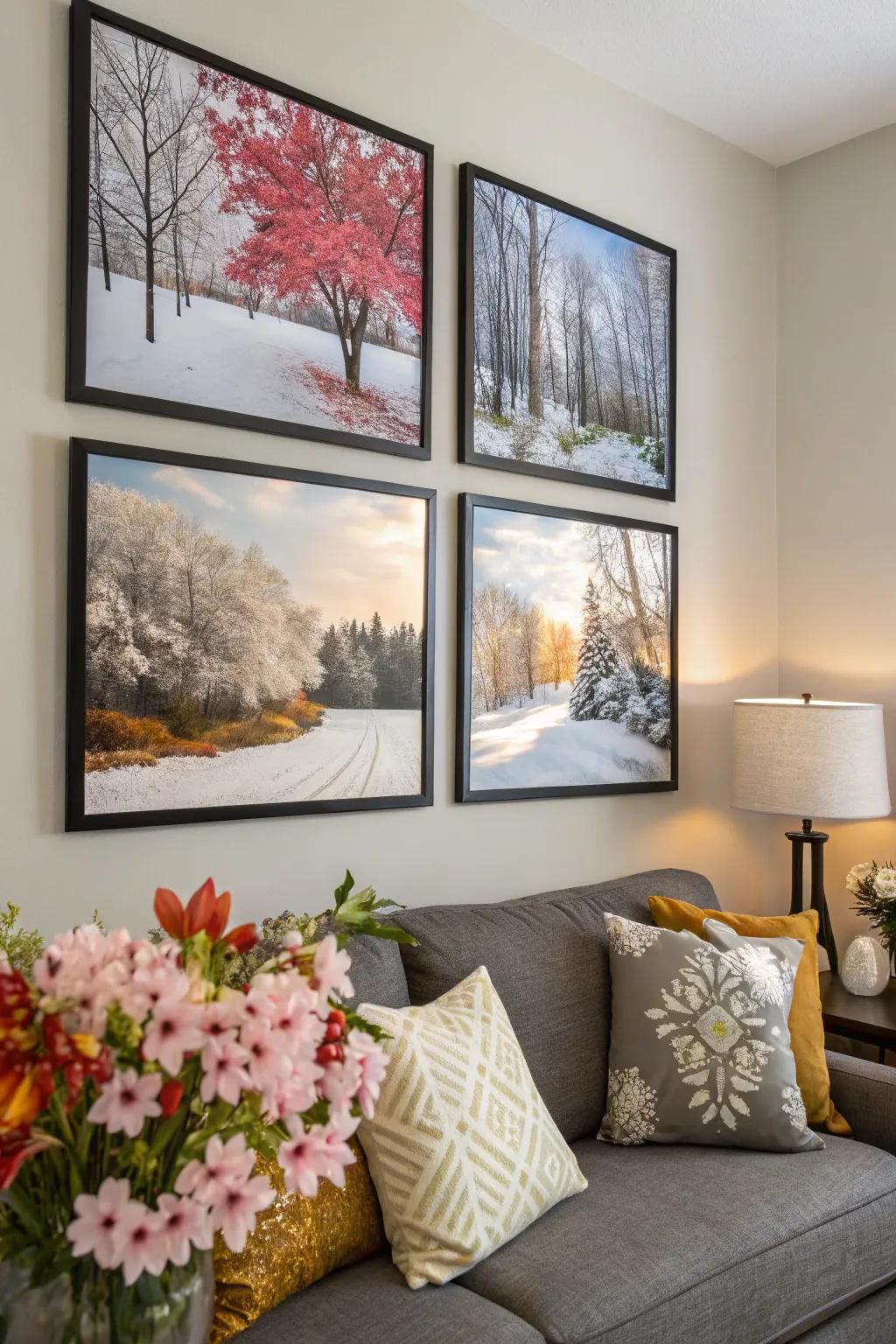 Refresh your photo wall with seasonal rotations.