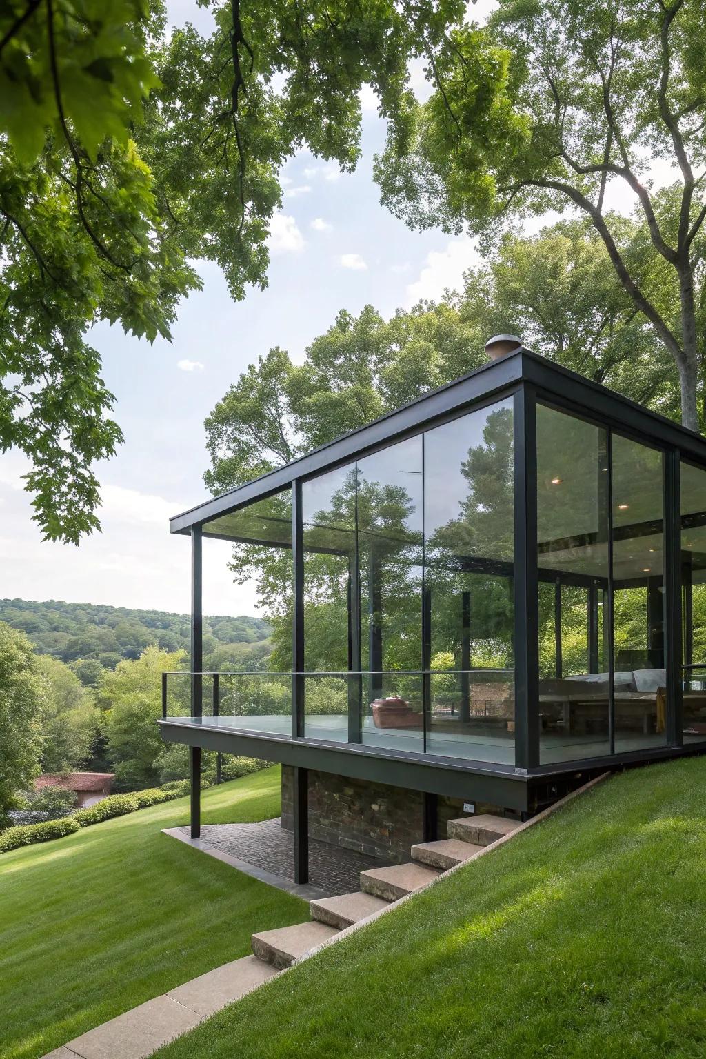 Floating glass structure adding intrigue and wonder.