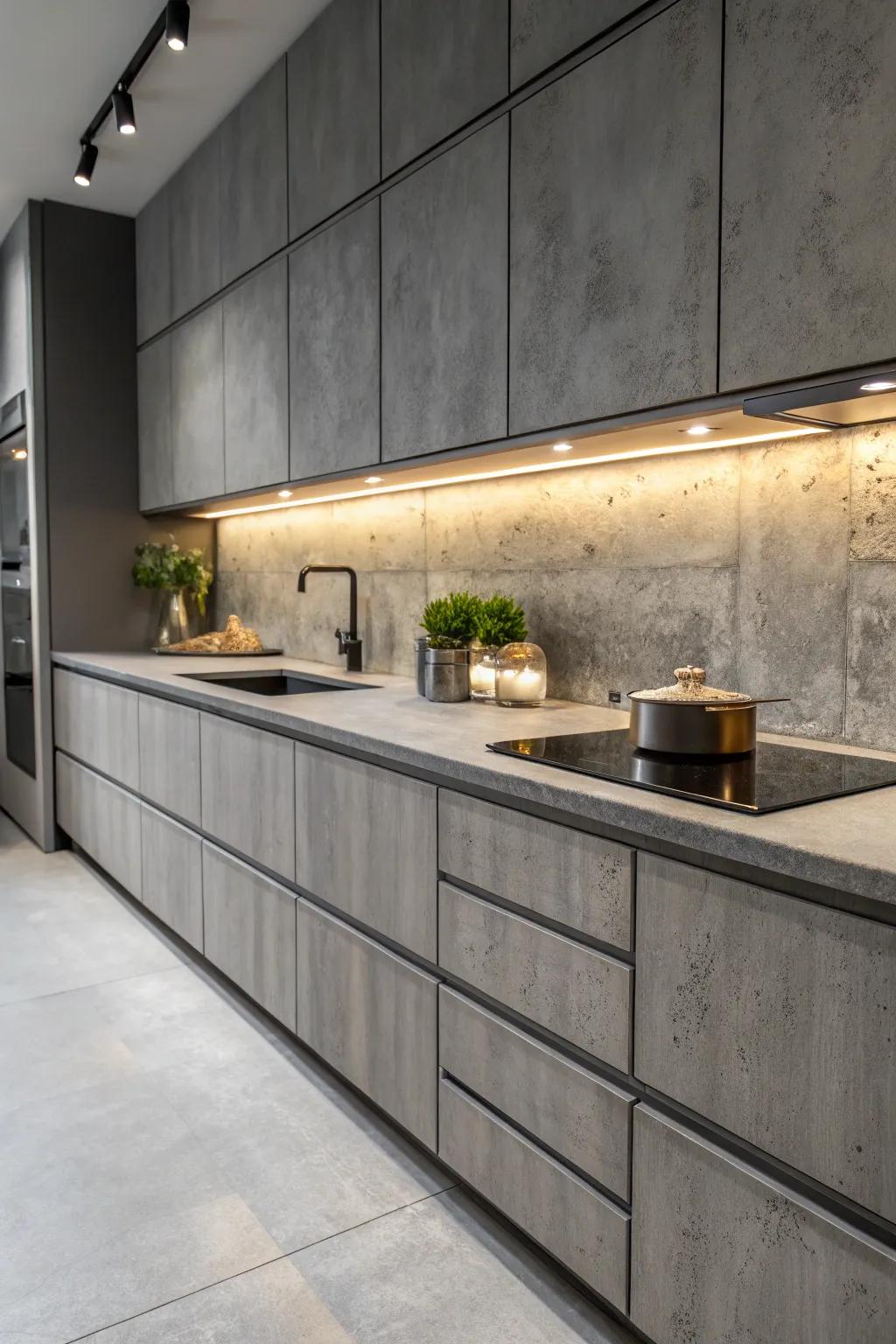 Introduce an industrial edge with concrete elements.