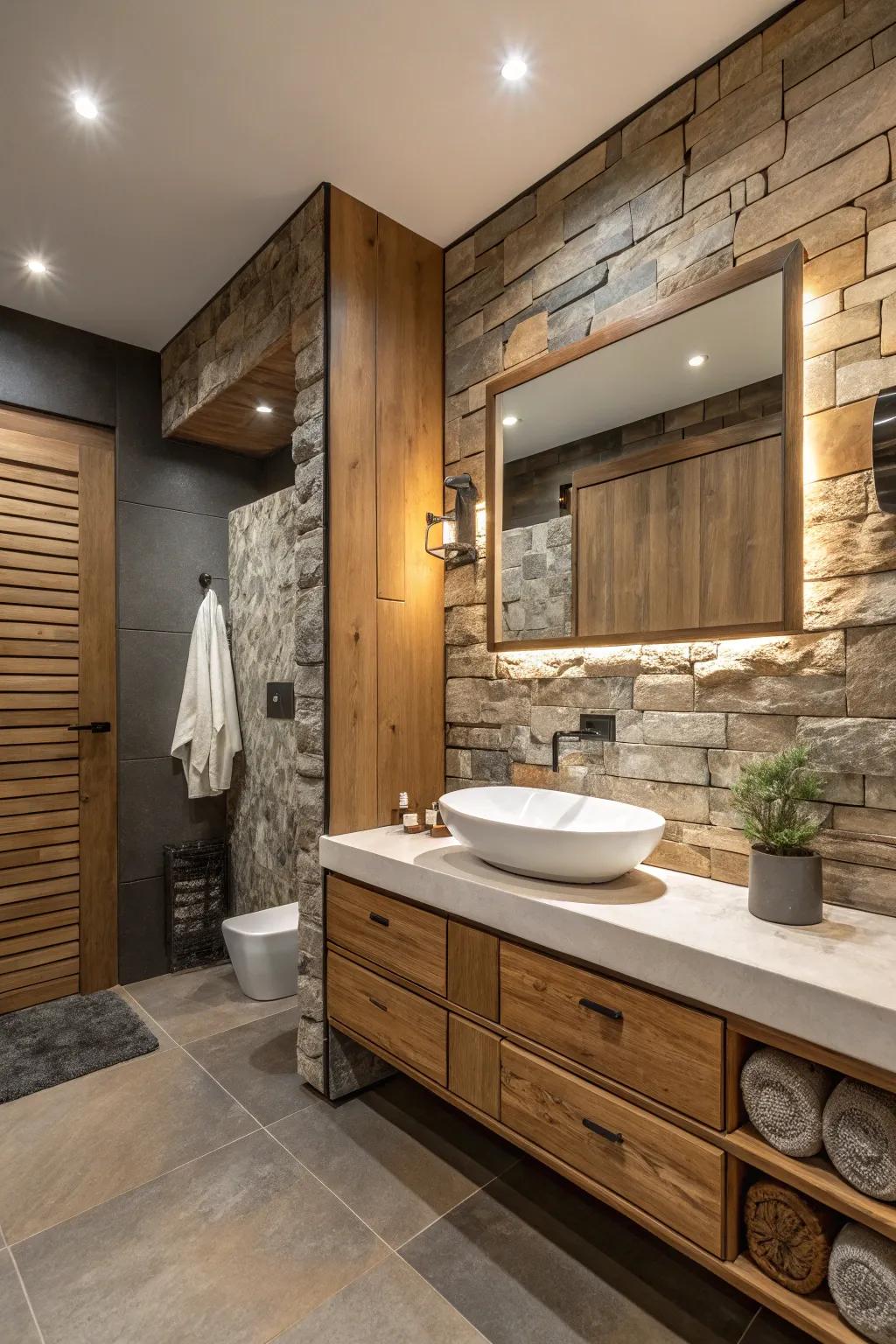 Textured accents add depth and interest to the bathroom.