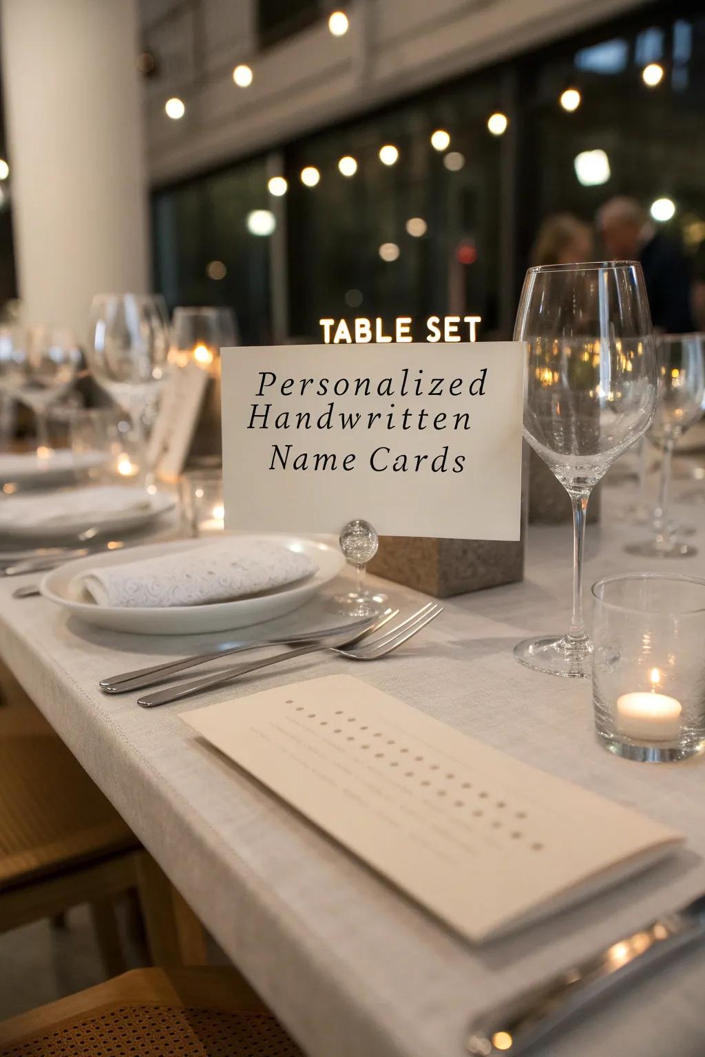 Personalized name cards add a thoughtful touch to your setting.