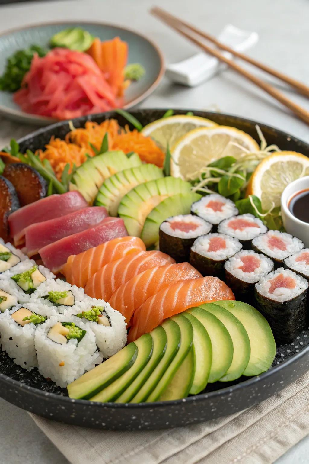 Surprising sushi platter for a stunning and flavorful presentation.
