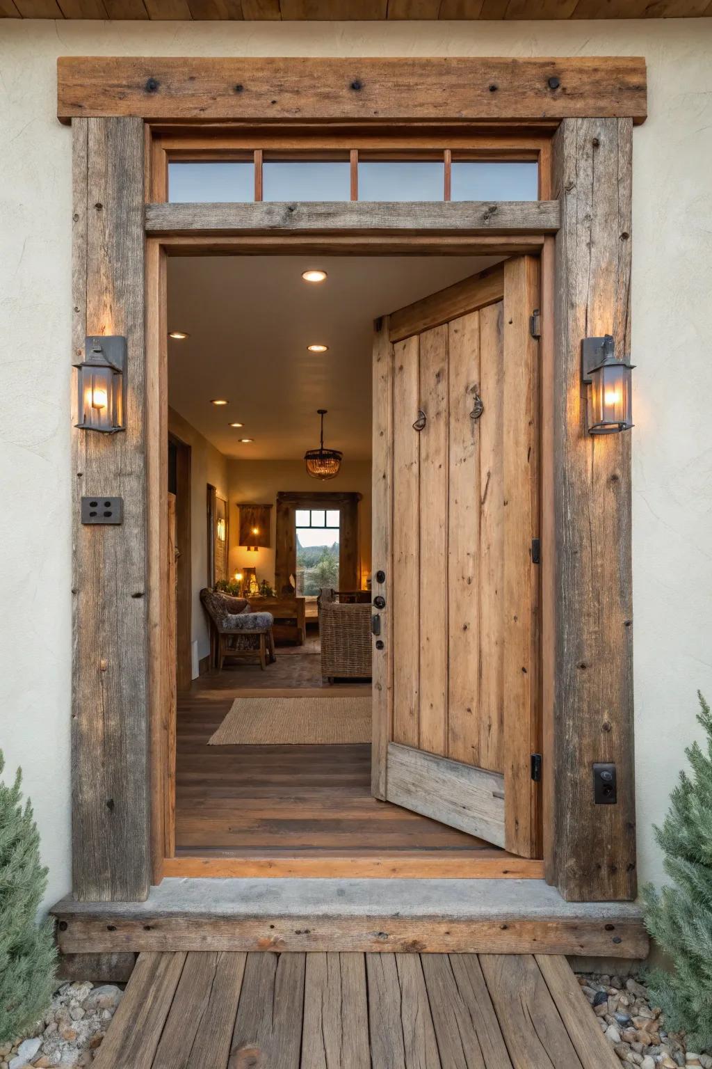 Reclaimed wood accents add warmth and a rustic feel to your entryway.