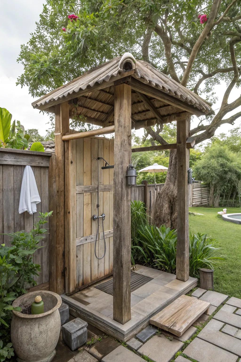 Bring rustic elegance to your shower with reclaimed wood.