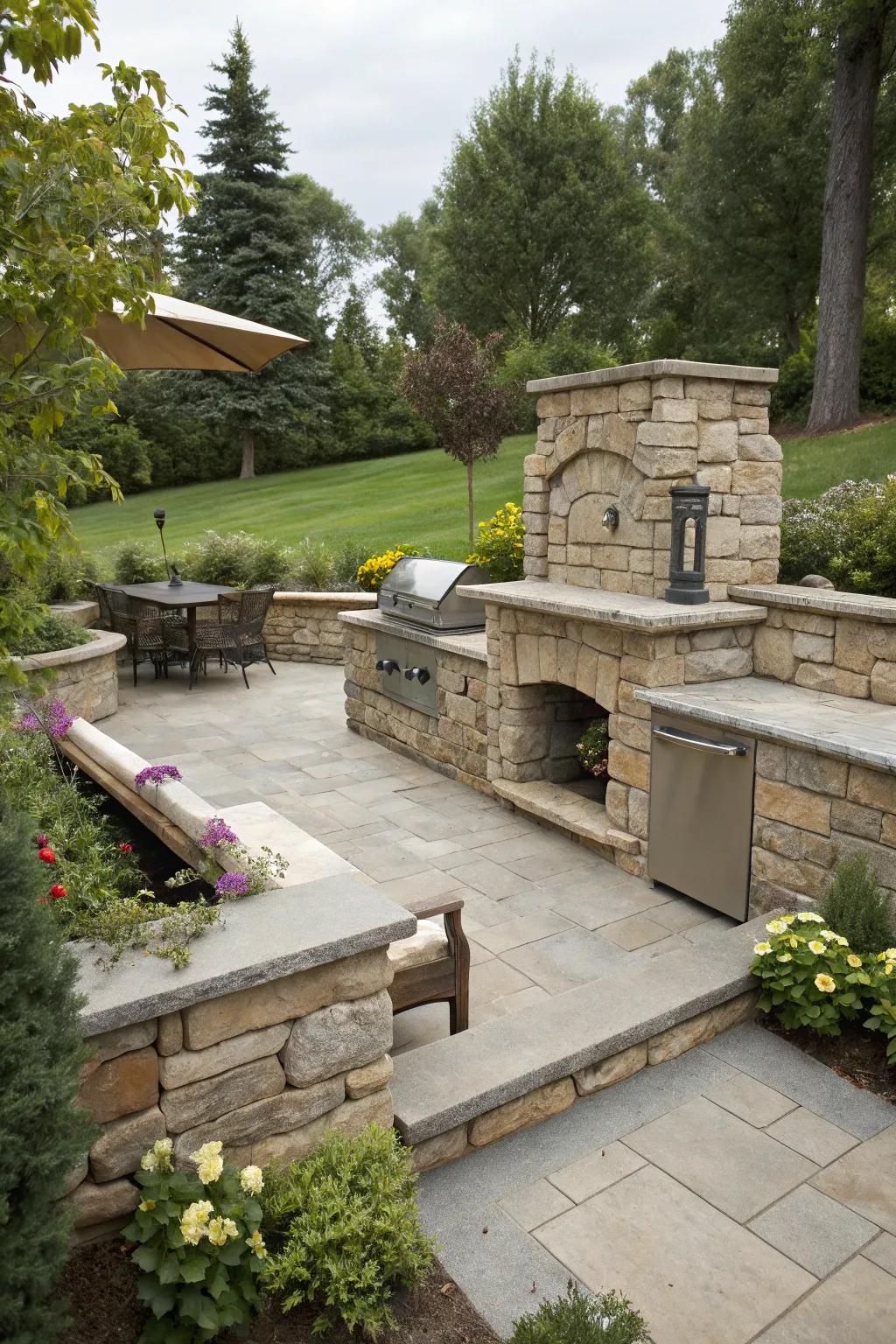 Built-in seating around your BBQ creates a welcoming space for gatherings.