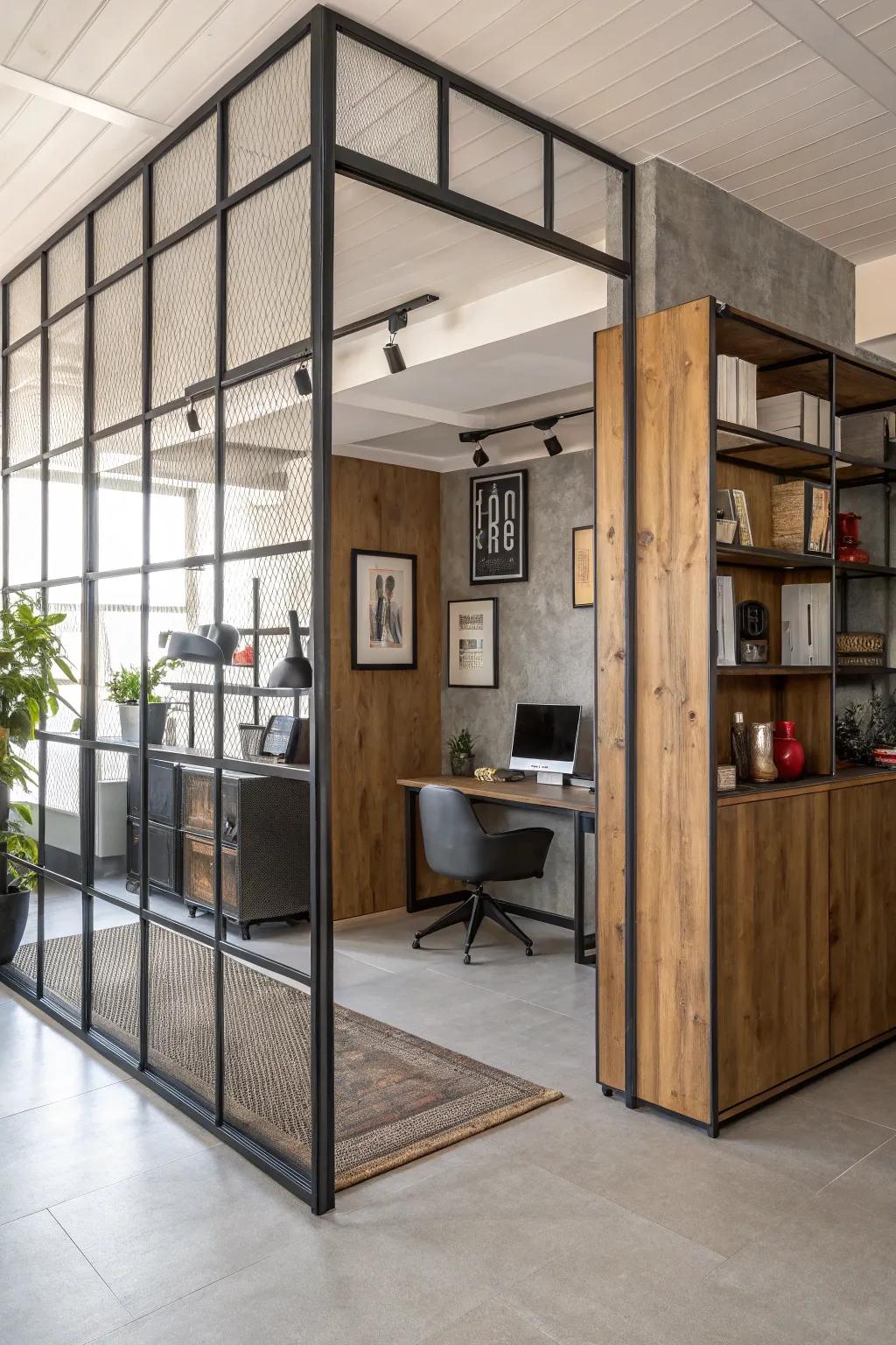 Industrial dividers add urban flair.