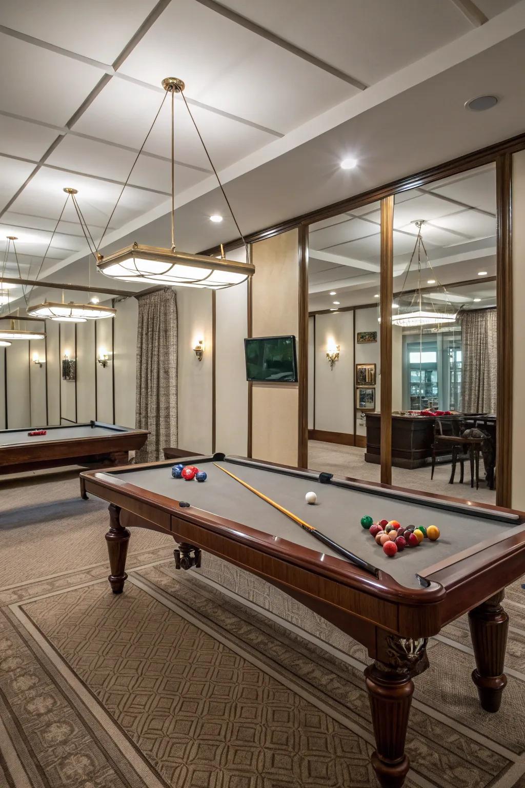 Mirrors can visually expand your pool table room, adding depth and light.